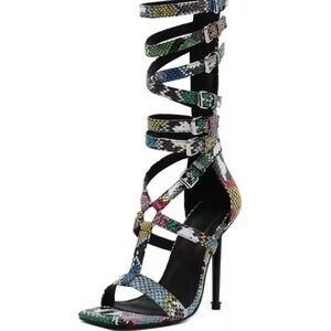 & Other Stories Multicolor Snakeskin Strappy Heels